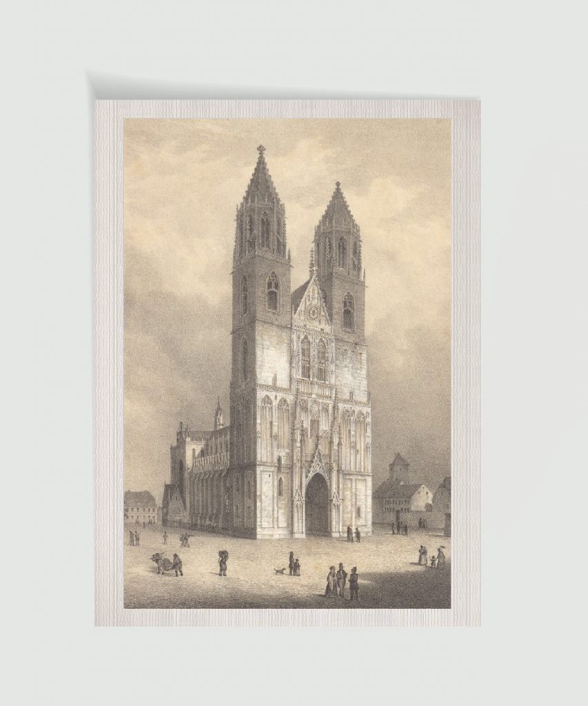 Der Magdeburger Dom von Westen – Lithographie um 1850 nach R. Burger