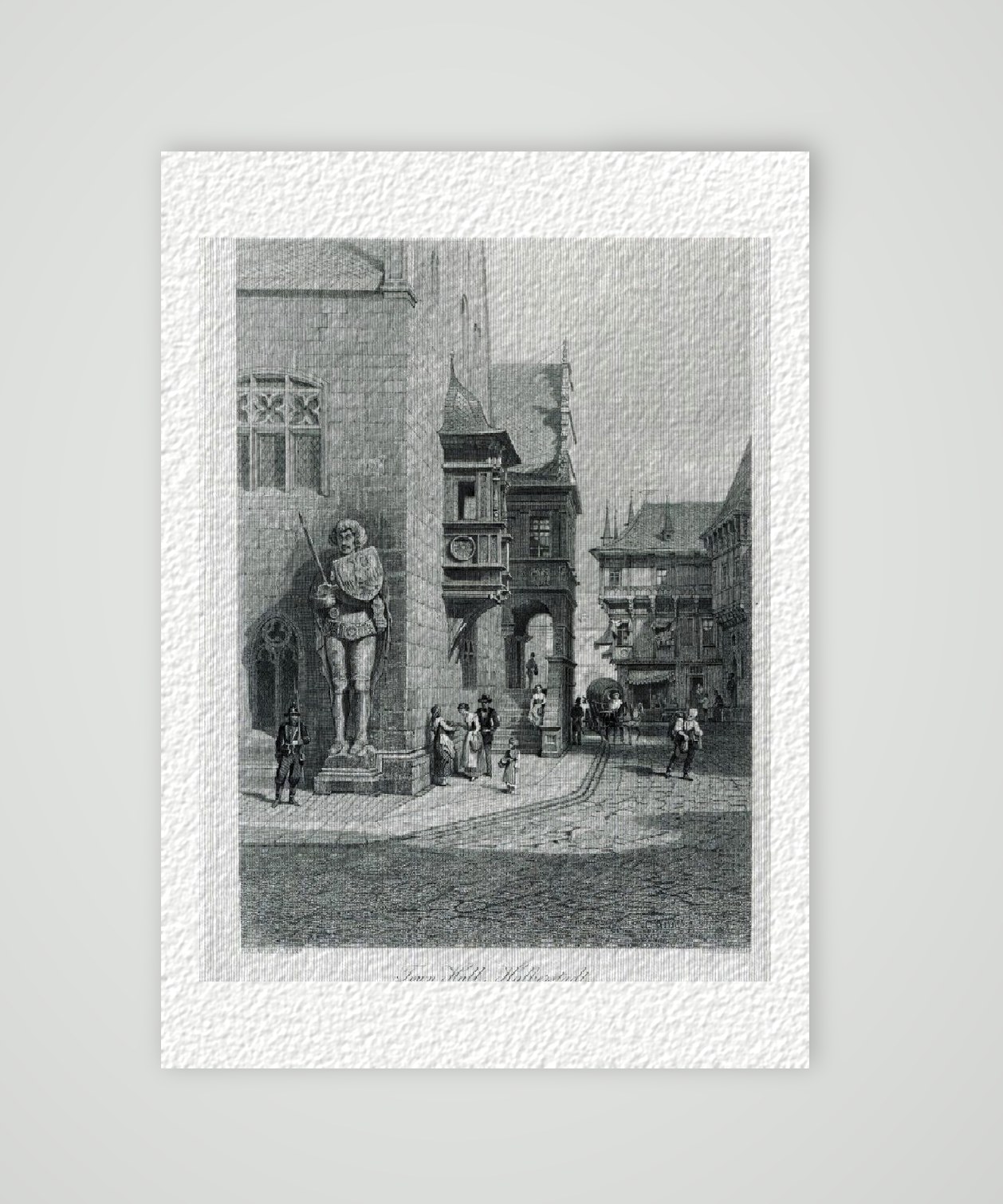 Der Roland in Halberstadt – Historischer Stahlstich 19. Jh. als Kunstdruck – auf Hahnemühle-Büttenpapier