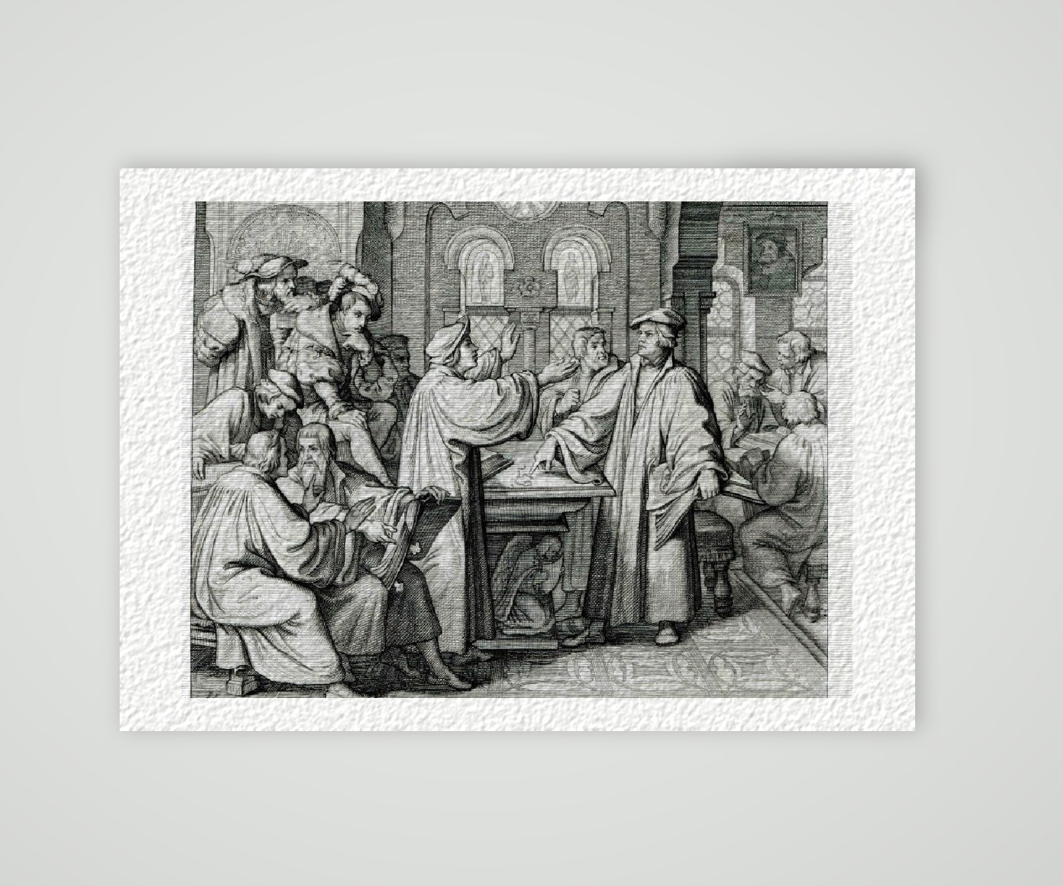 Martin Luther Marburg Gespräch mit Zwingli – Historischer Kupferstich 1850 als Kunstdruck – auf Hahnemühle-Büttenpapier