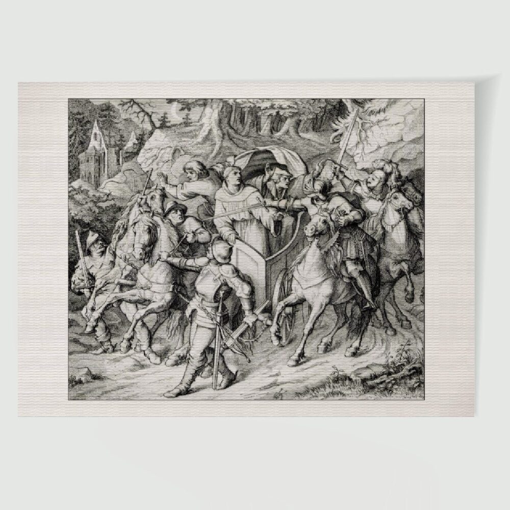 Martin Luther Altenstein Luthers Entführung zur Wartburg (1521) – Historischer Kupferstich 1850 als Kunstdruck