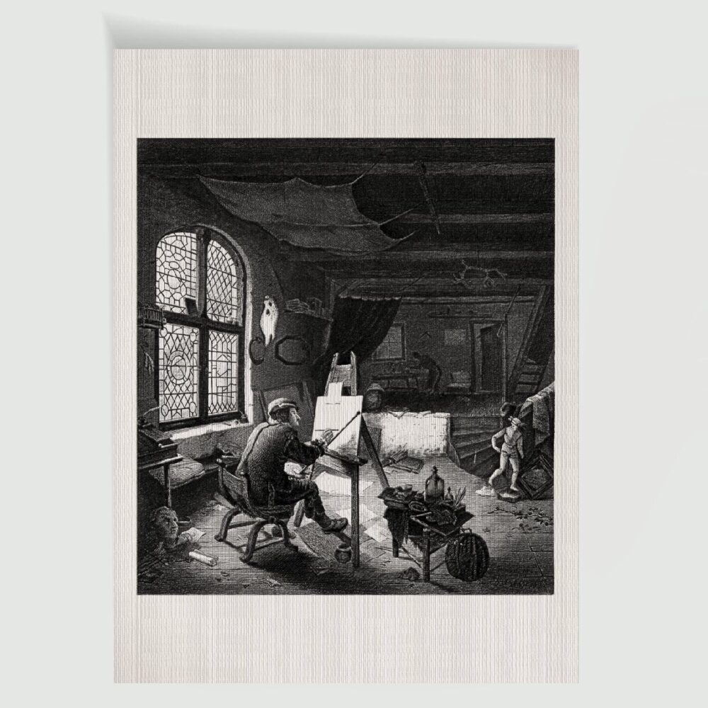 Adriaen van Ostade Maler Selbstbildnis – Historischer Stahlstich 1870 als Kunstdruck