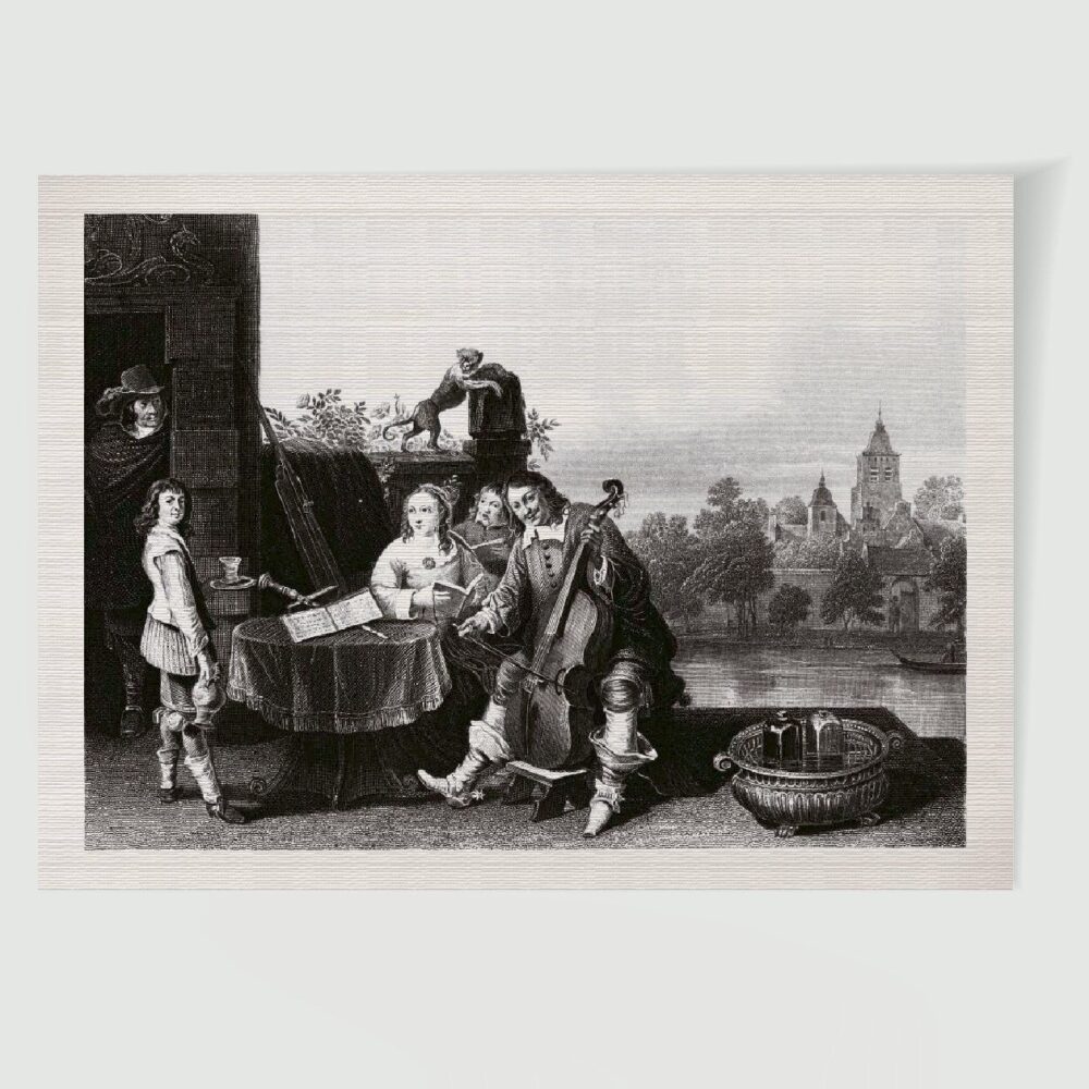 David Teniers Maler Teniers mit seiner Familie – Historischer Stahlstich 1870 als Kunstdruck