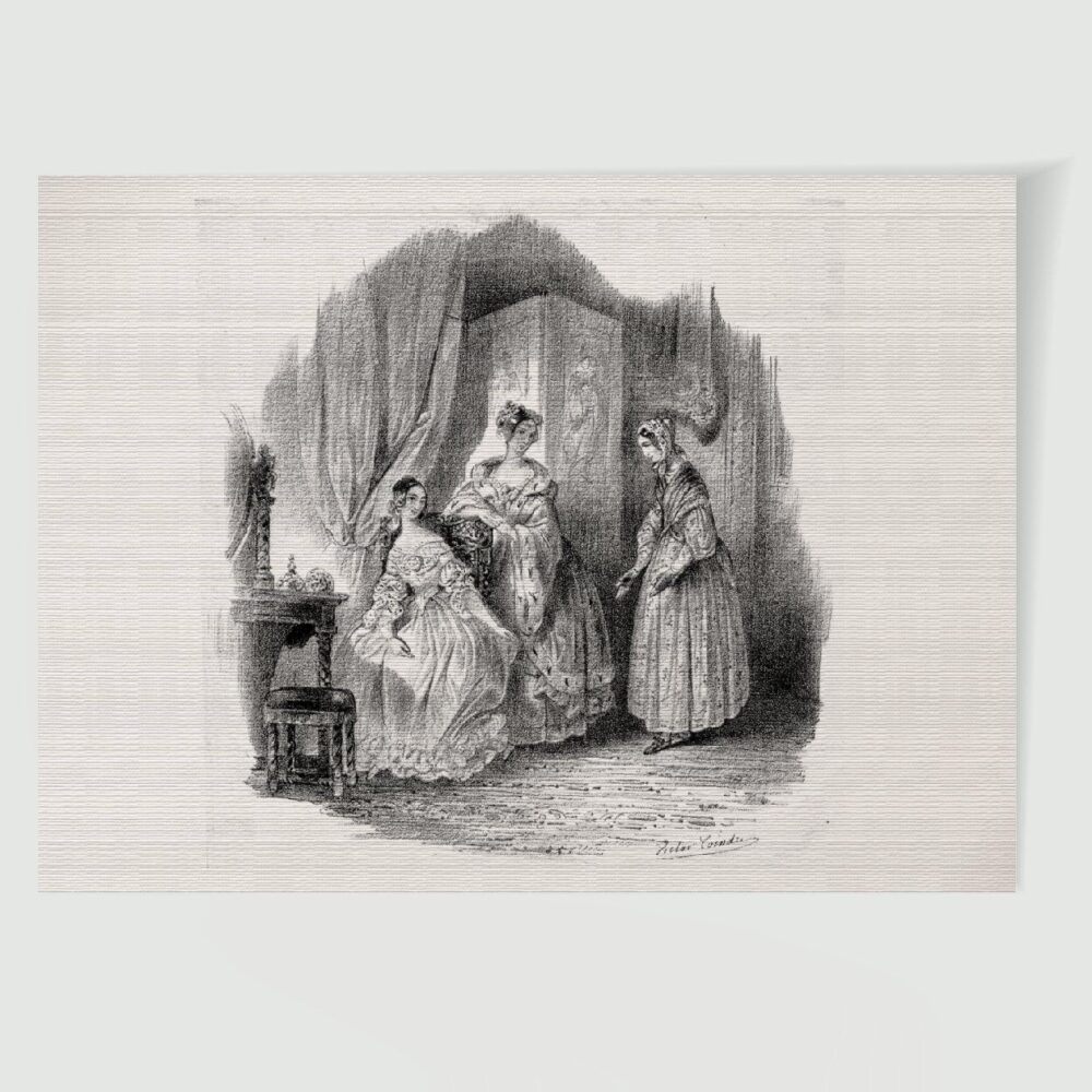 Drei Damen im Gespräch Genrebildnis – Historische Lithographie 19. Jh. als Kunstdruck