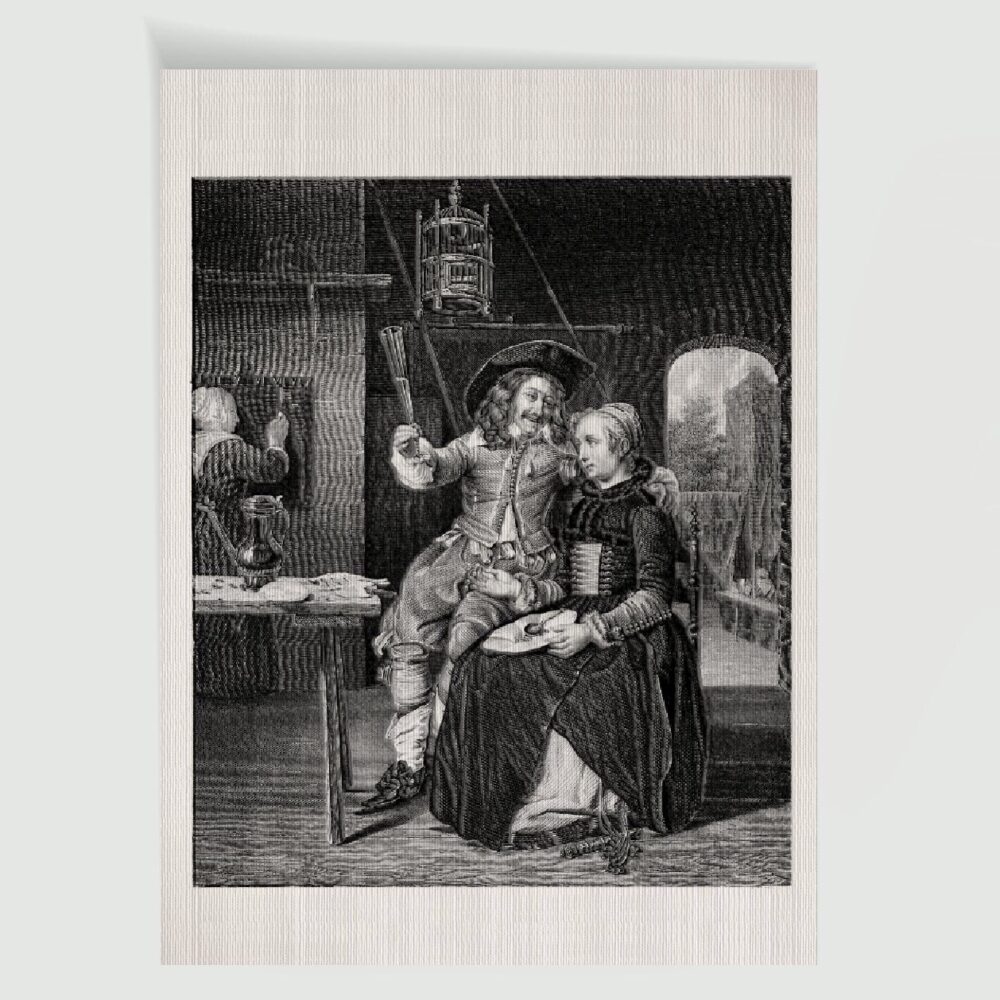 Gabriel Metzu Maler Metzu mit seiner Frau – Historischer Stahlstich 1870 als Kunstdruck