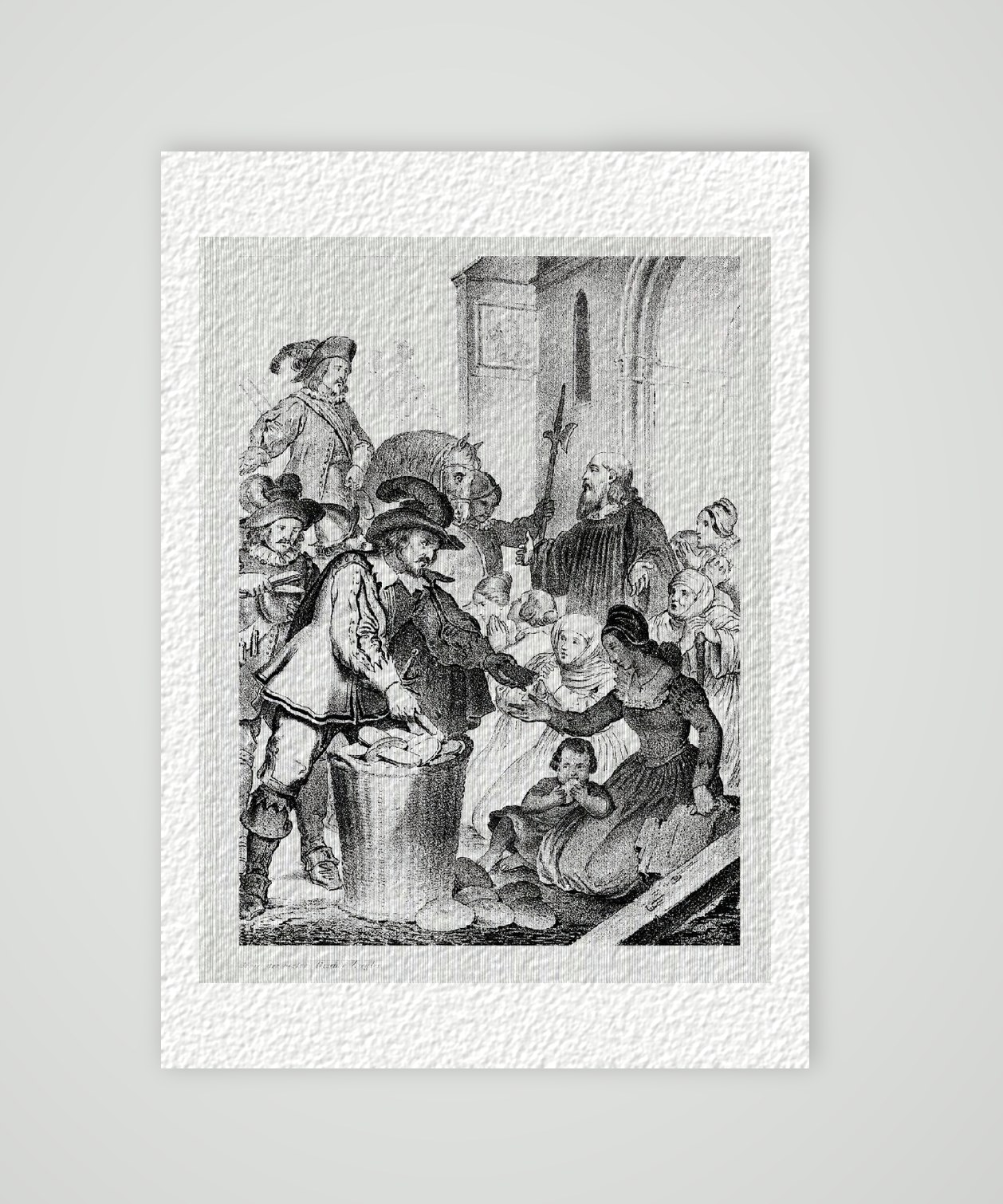 Feldherr Tilly Magdeburg Tilly und Domprediger Baake – Historischer Holzstich 19. Jh. als Kunstdruck – auf Hahnemühle-Büttenpapier