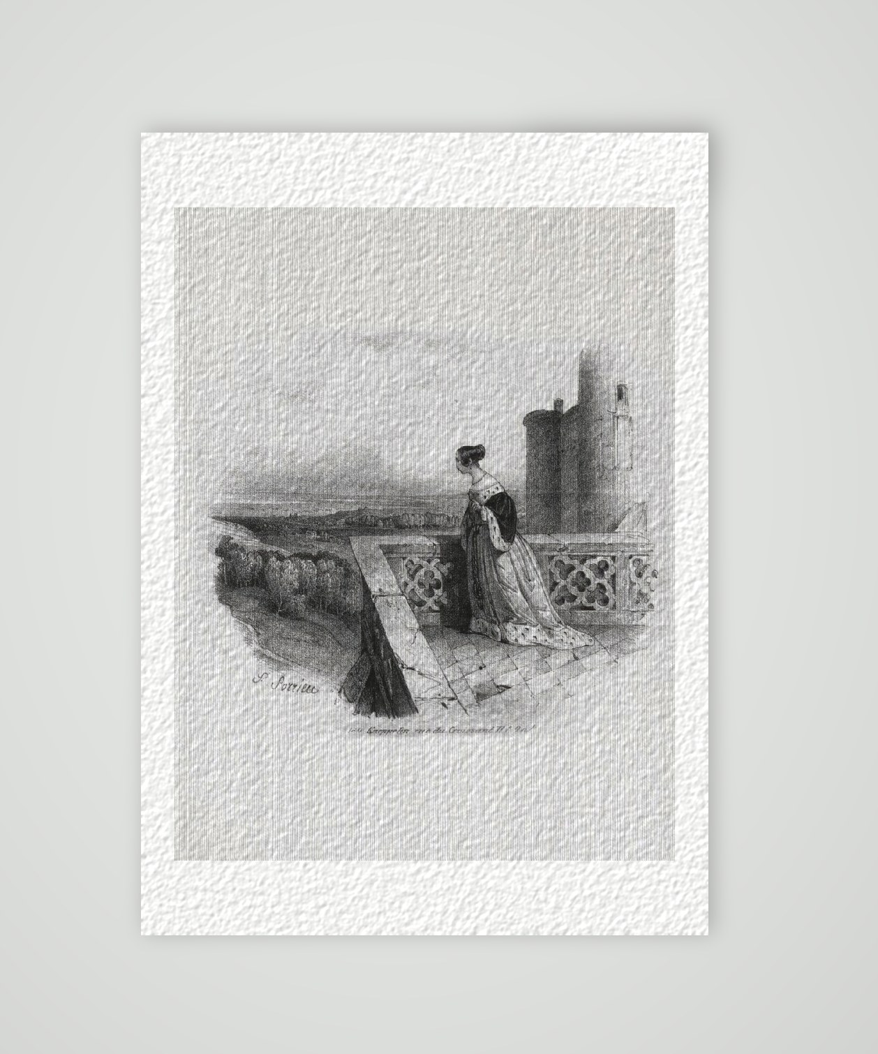 Sehnsuchtsvolle Ausschau Genrebildnis – Historische Lithographie 19. Jh. als Kunstdruck – auf Hahnemühle-Büttenpapier