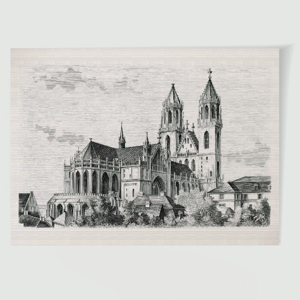 Magdeburg Kathedrale Domansicht von Osten – Historischer Holzstich 19. Jh. als Kunstdruck
