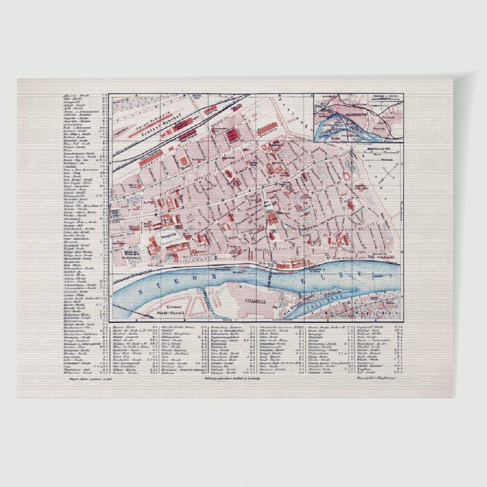 Magdeburg Stadtplan mit Straßennamen Druck auf Papier ca. 30 x 42 cm – Detailansicht, historischer Stich 1900 als Kunstdruck
