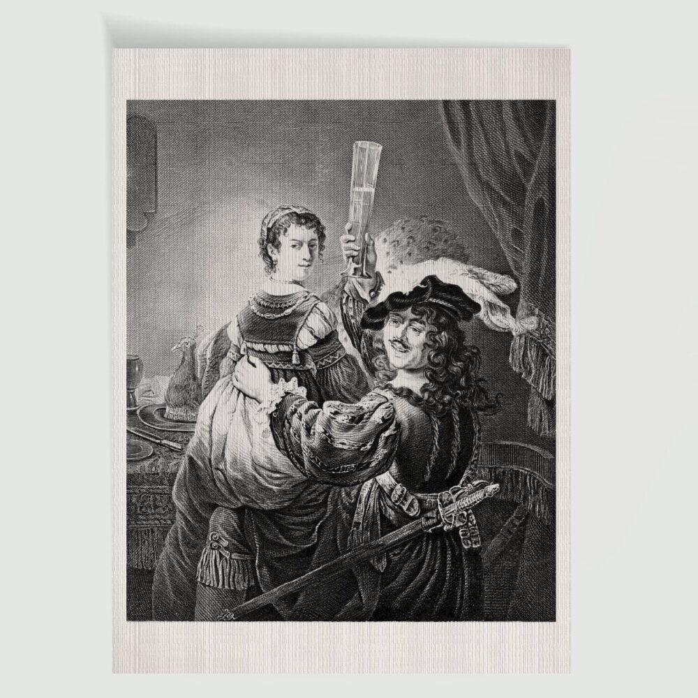 Rembrandt von Rijn Maler Rembrandt mit seiner Frau – Historischer Stahlstich 1870 als Kunstdruck
