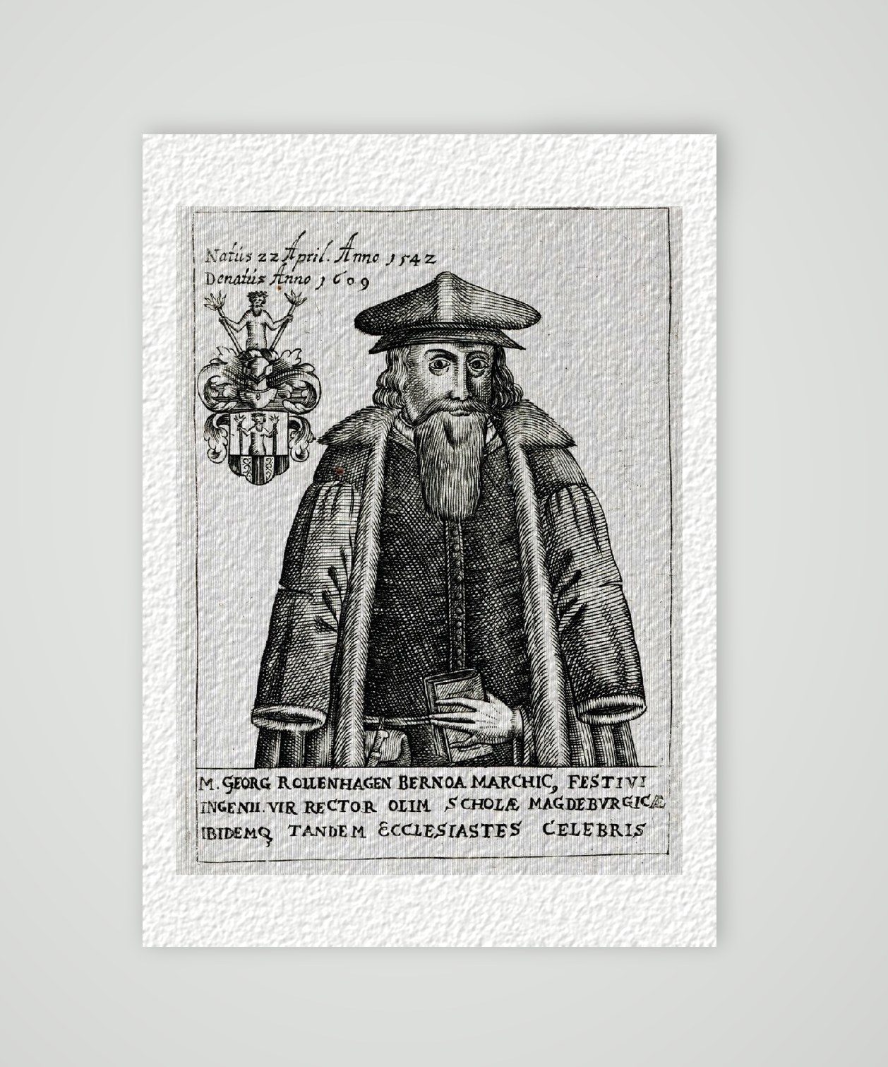 Georg Rollenhagen Magdeburg Rektor und Lehrer – Historischer Kupferstich 16. Jh. als Kunstdruck – auf Hahnemühle-Büttenpapier