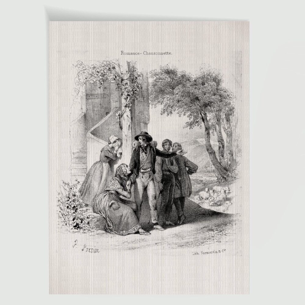Romance-Chansonnette Genrebildnis – Historische Lithographie 19. Jh. als Kunstdruck