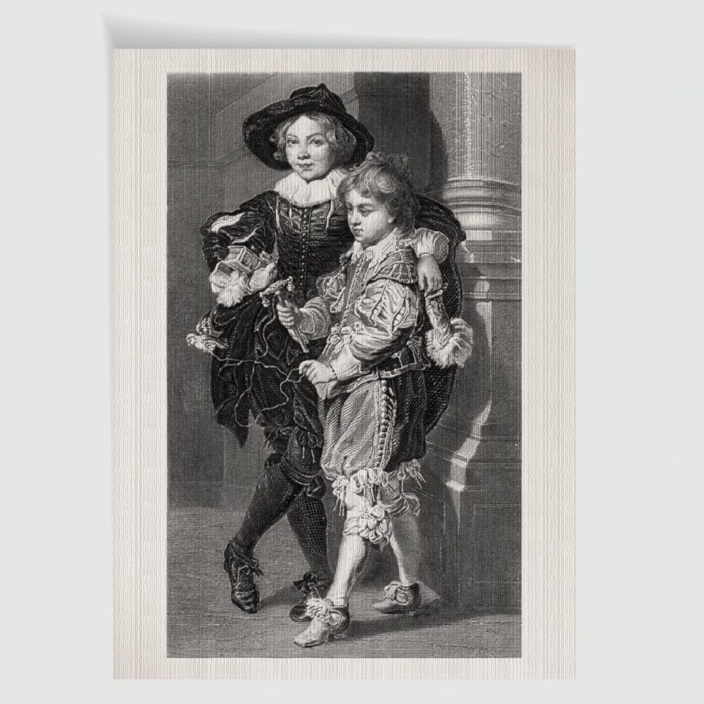 Rubens Söhne in Pose Kinderbildnis – Historischer Stahlstich 1870 als Kunstdruck