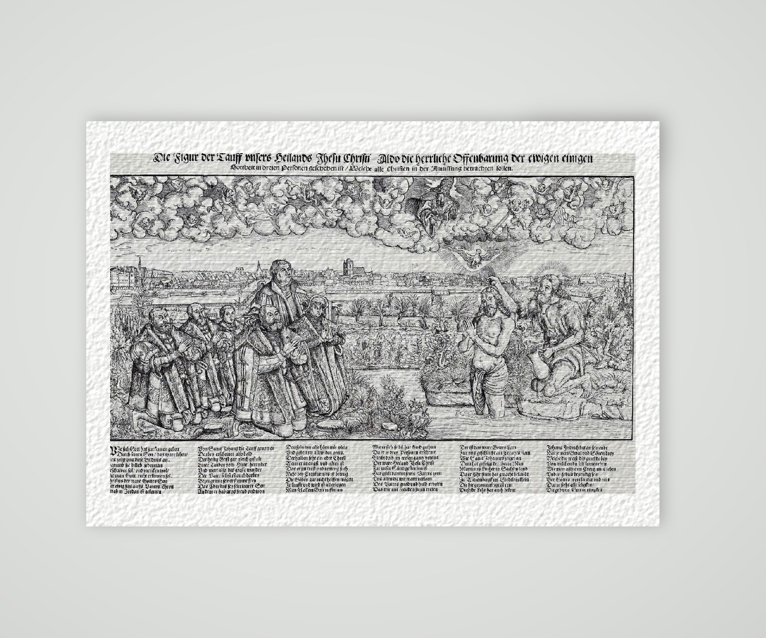 Martin Luther Wittenberg Taufe Jesu mit Luther – Historischer Holzschnitt 1530 als Kunstdruck – auf Hahnemühle-Büttenpapier
