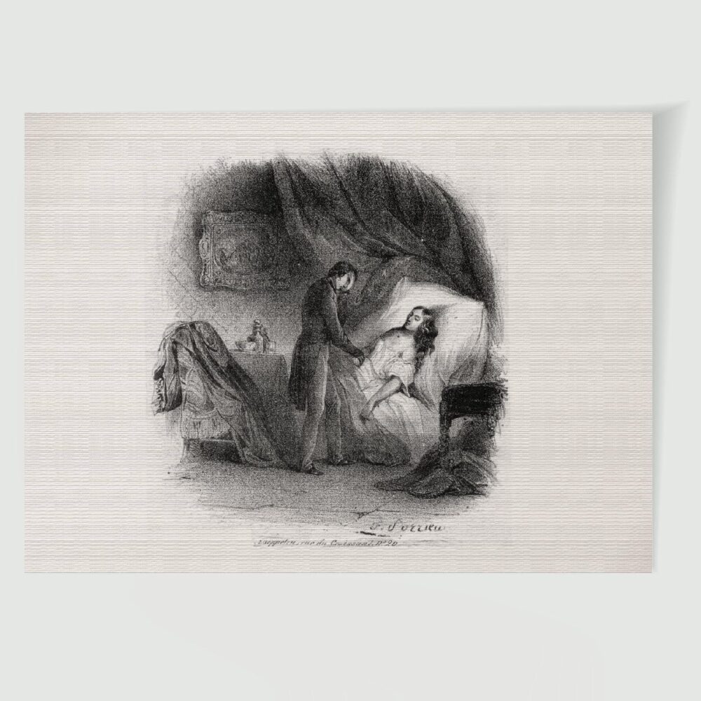 Trauer am Sterbebett Genrebildnis – Historische Lithographie 19. Jh. als Kunstdruck