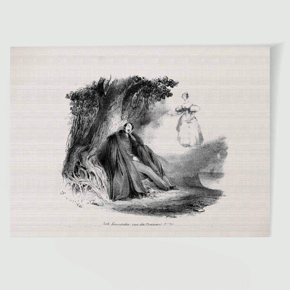 Traumerscheinung am Weg Genrebildnis – Historische Lithographie 19. Jh. als Kunstdruck