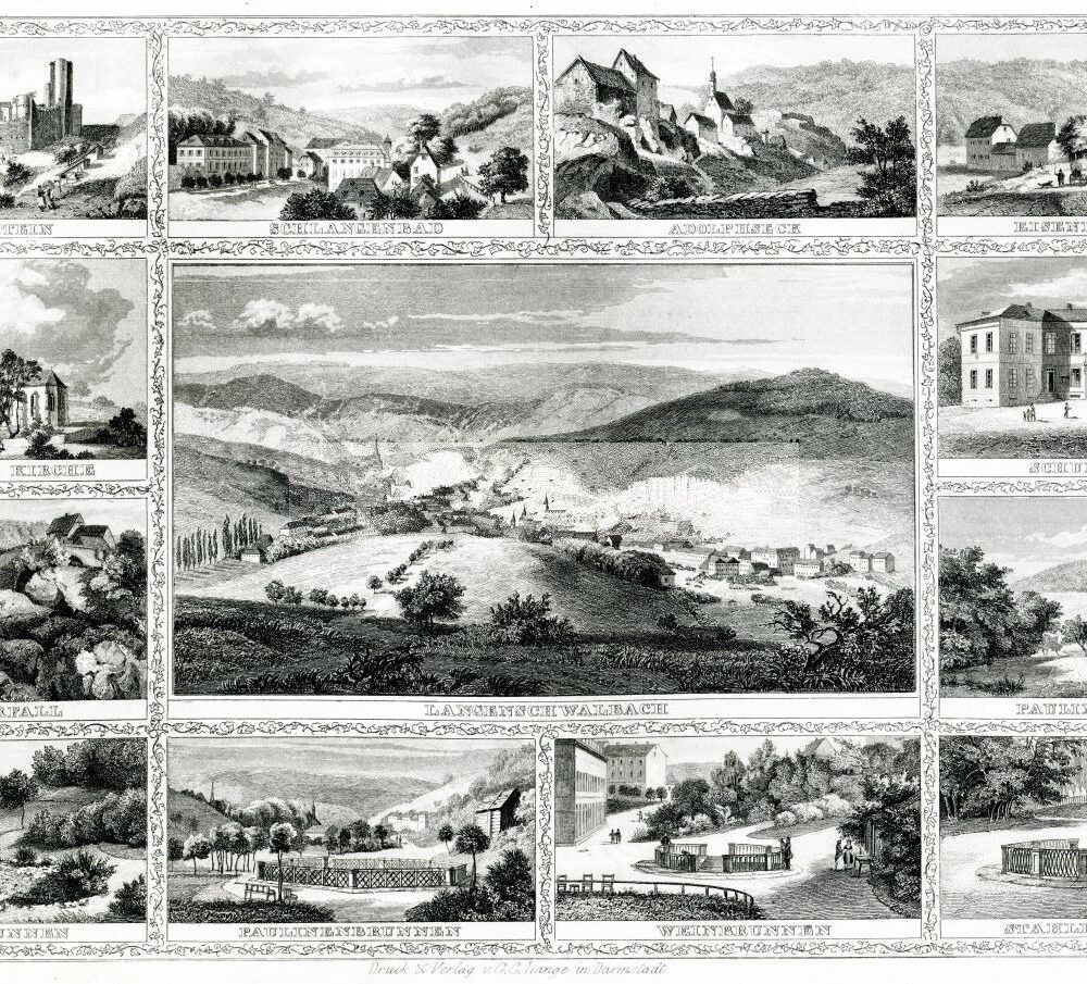 Langenschwalbach Souvenirblatt – Historischer Stahlstich 1860 als Kunstdruck