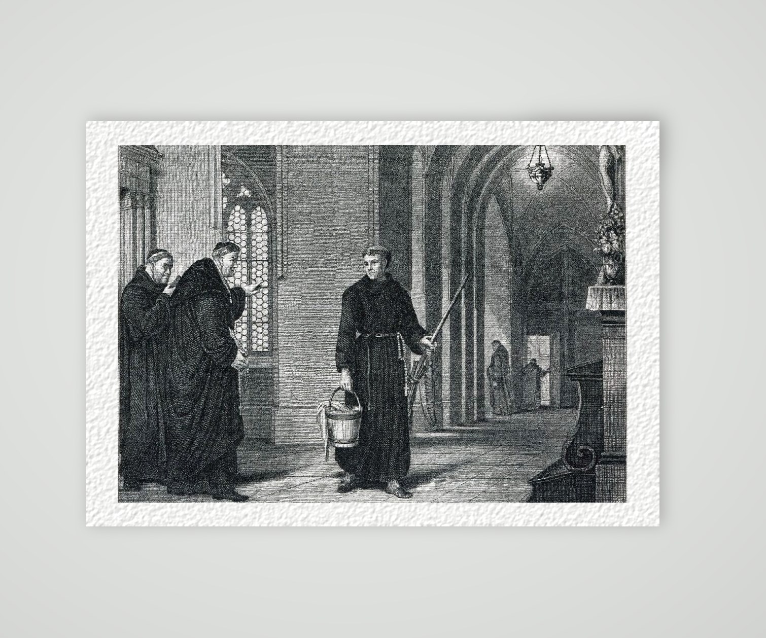 Martin Luther Erfurt Luther im Augustinerkloster – Historischer Kupferstich 1850 als Kunstdruck – auf Hahnemühle-Büttenpapier
