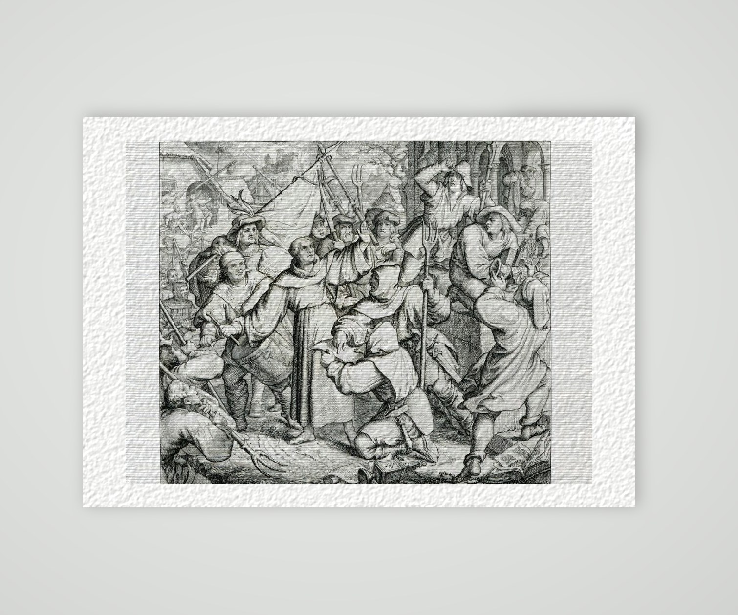 Martin Luther Sieburg Predigt gegen den Bauernkrieg (1525) – Historischer Kupferstich 1850 als Kunstdruck – auf Hahnemühle-Büttenpapier