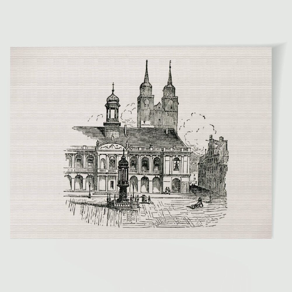Magdeburger Altes Rathaus mit Johanniskirche – Historische Skizze 1900 als Kunstdruck