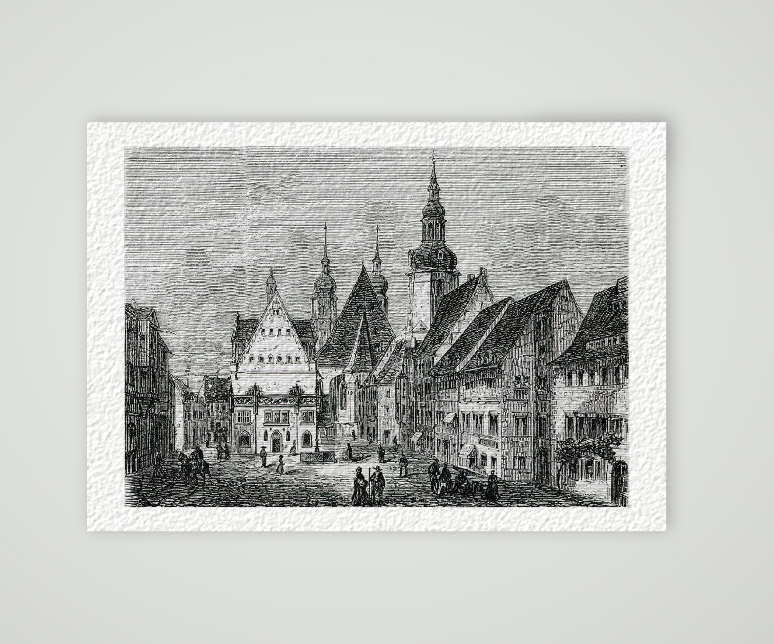 Eisleben Stadtansicht Marktplatz ca. 30 x 42 cm (Stahlstich, Kunstdruck) – Historischer Stahlstich 1870 als Kunstdruck – auf Hahnemühle-Büttenpapier