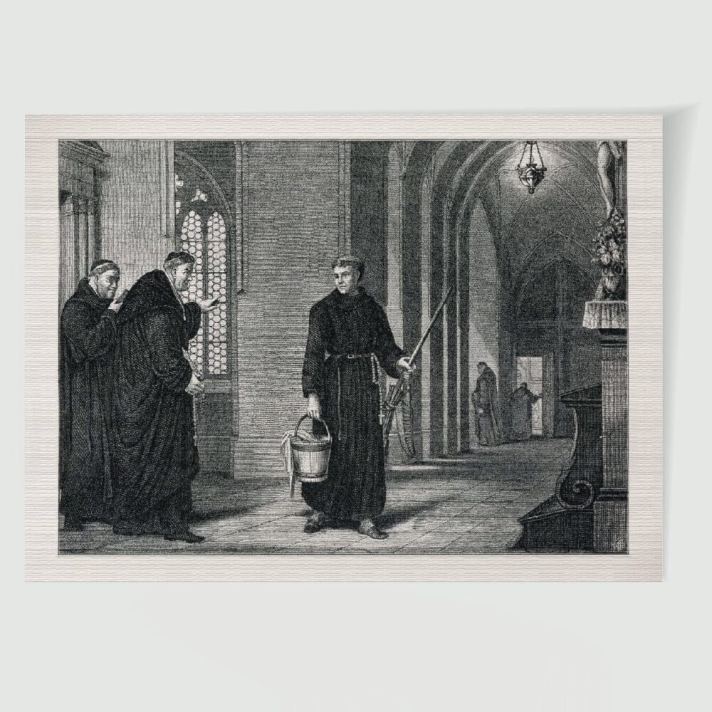 Martin Luther Erfurt Luther im Augustinerkloster – Historischer Kupferstich 1850 als Kunstdruck