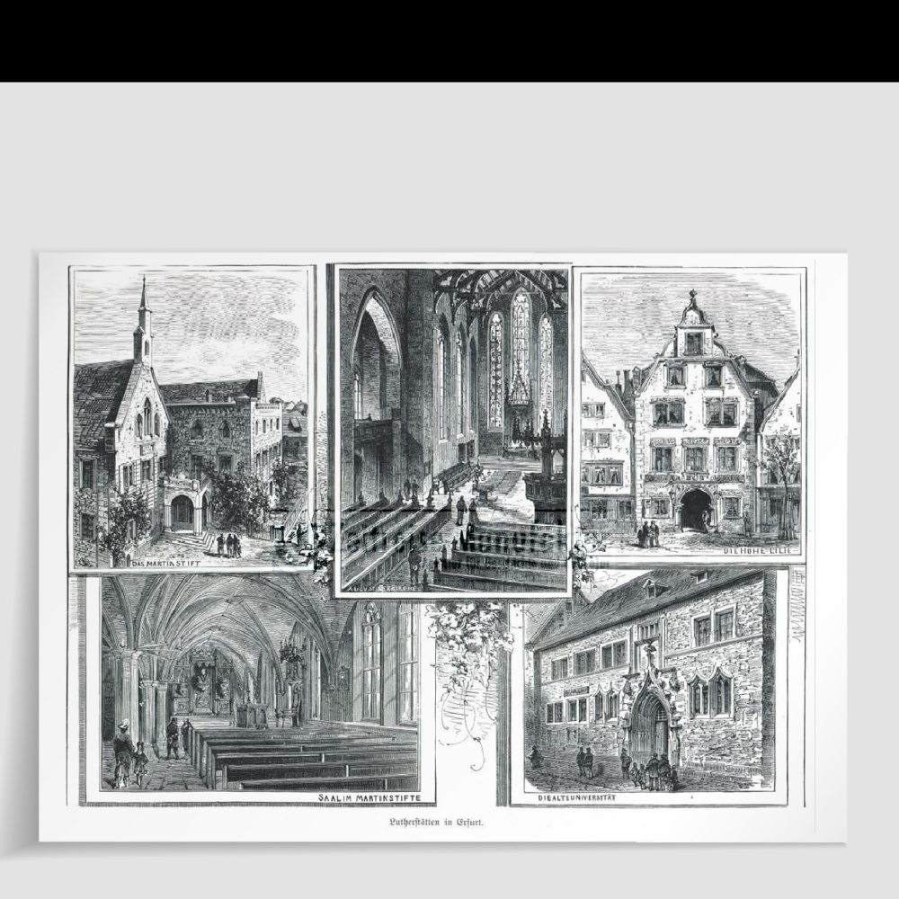 Martin Luther Erfurt Lutherstätten Plakatdruck 50 x 70 cm (Stahlstich) – Detailansicht, historischer Kupferstich 1850 als Kunstdruck