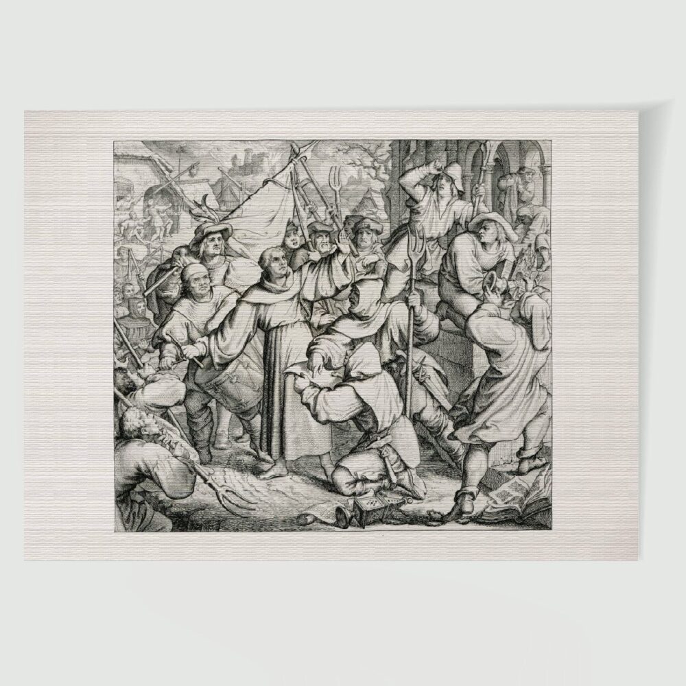 Martin Luther Sieburg Predigt gegen den Bauernkrieg (1525) – Historischer Kupferstich 1850 als Kunstdruck