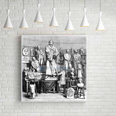 Rietschel im Atelier Abb. Martin Luther u.a. Leinwanddruck 80 x 80 cm