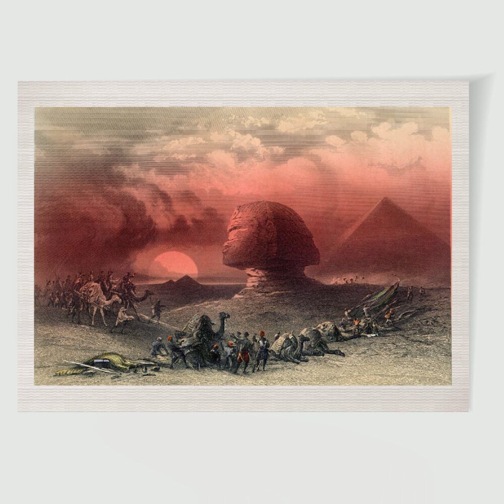 Ägypten Der Samum Große Sphinx von Gizeh – Historischer Stahlstich 1860 als Kunstdruck