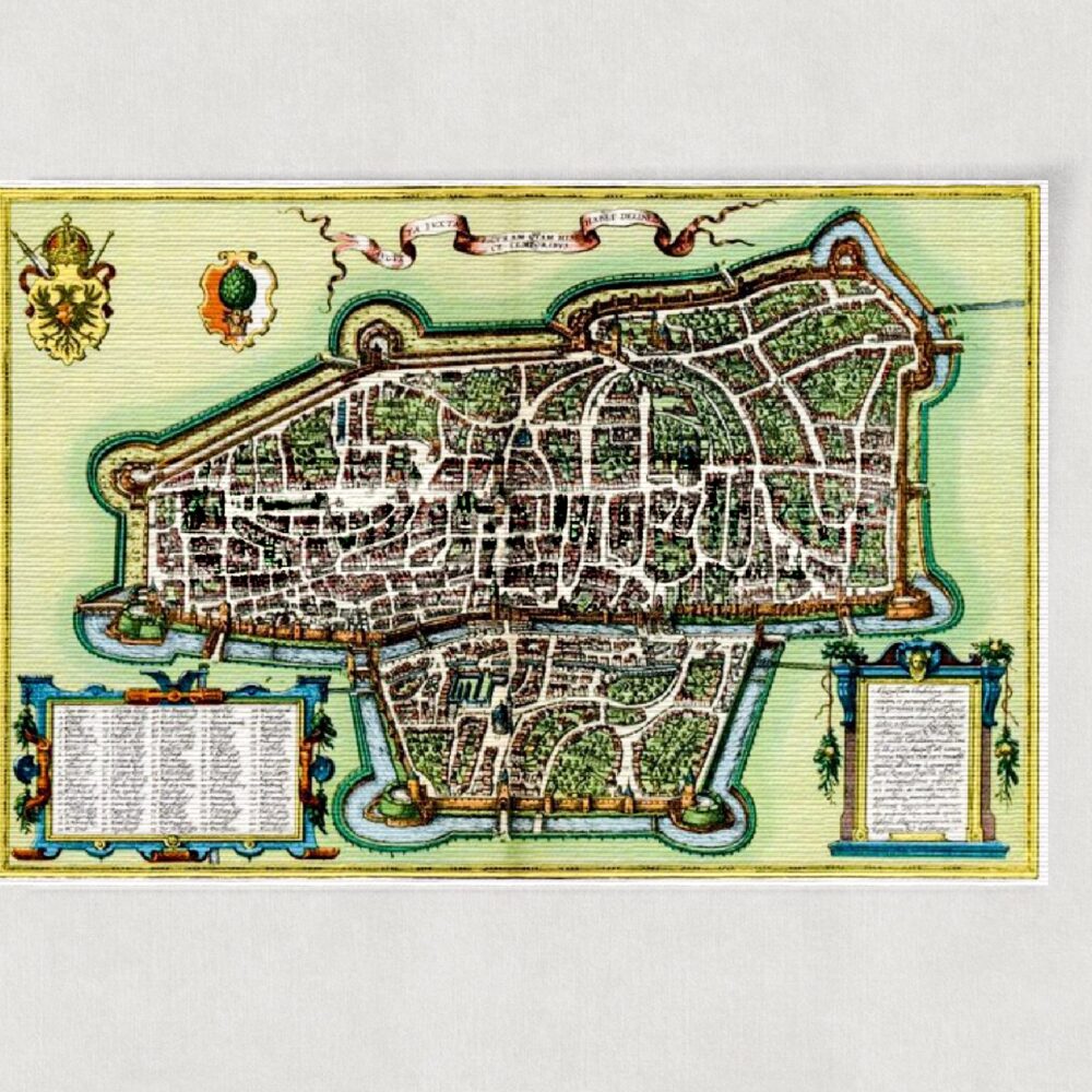 Augsburg ca. 30 x 42 cm Stadtbild mit Wappen Kunstdruck auf Papier (Kupferstich) – Historischer Kupferstich 16. Jh. als Kunstdruck