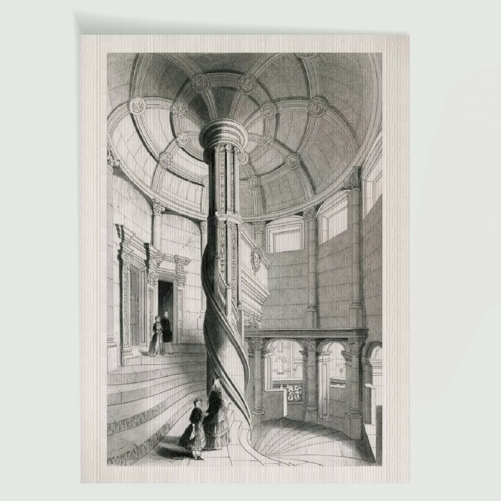 Blois Treppenhaus Palast v. Franz I. – Historischer Stahlstich 1860 als Kunstdruck
