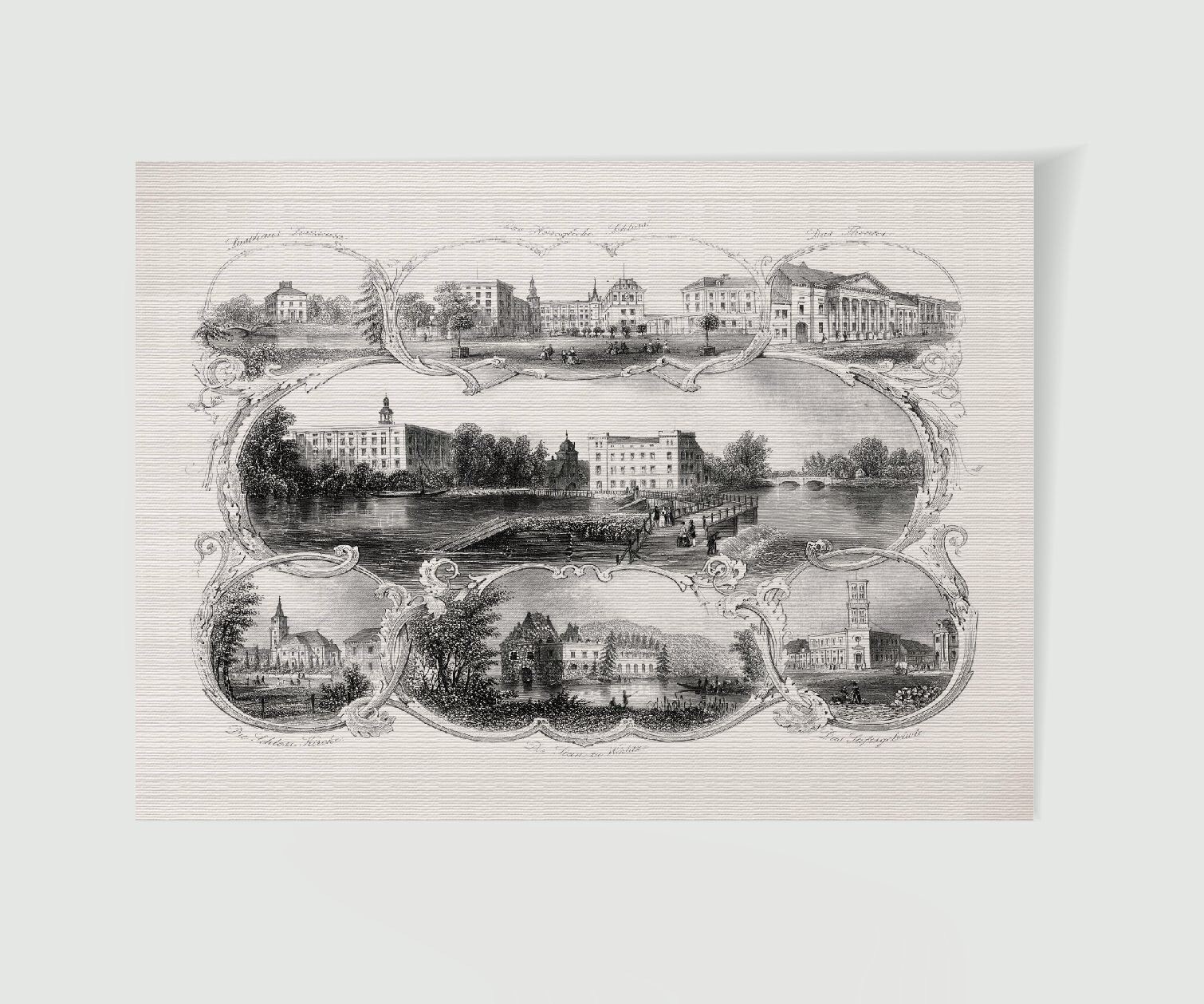 Dessau Stadtansicht Souvenirblatt ca. 30 x 42 cm (Stahlstich, Kunstdruck)