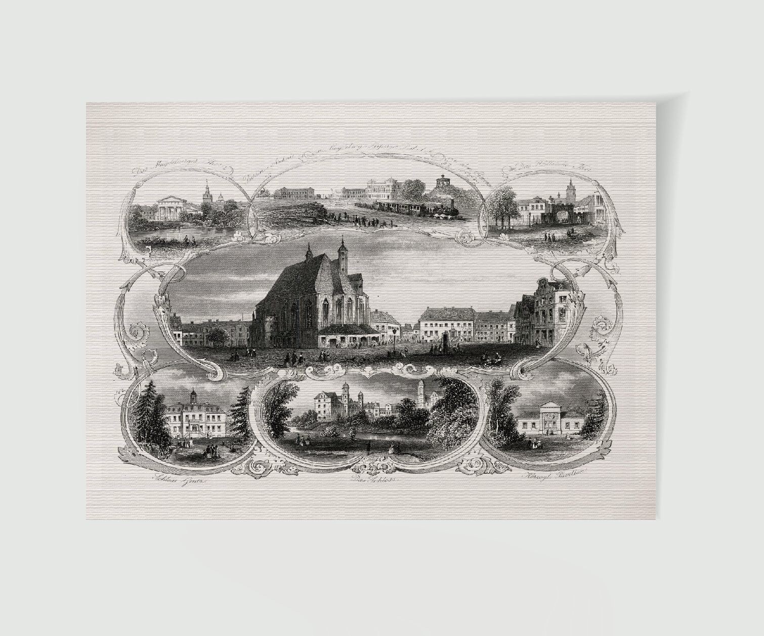 Köthen Stadtansicht Souvenirblatt ca. 30 x 42 cm (Stahlstich, Kunstdruck)