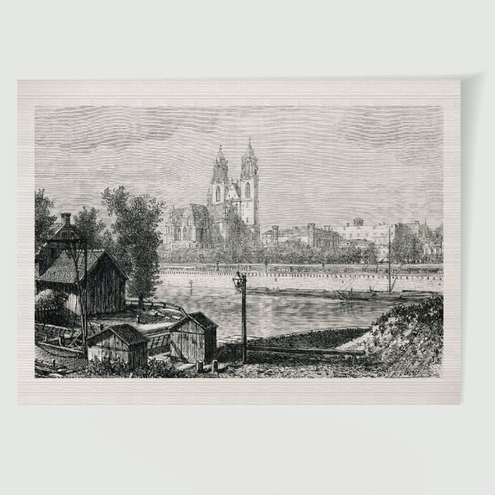 Magdeburg Dom Stadtansicht von Osten – Historische Lithographie 1840 als Kunstdruck
