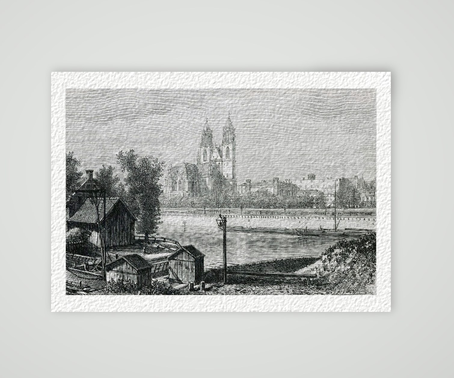 Magdeburg Dom Stadtansicht von Osten – Historische Lithographie 1840 als Kunstdruck – auf Hahnemühle-Büttenpapier