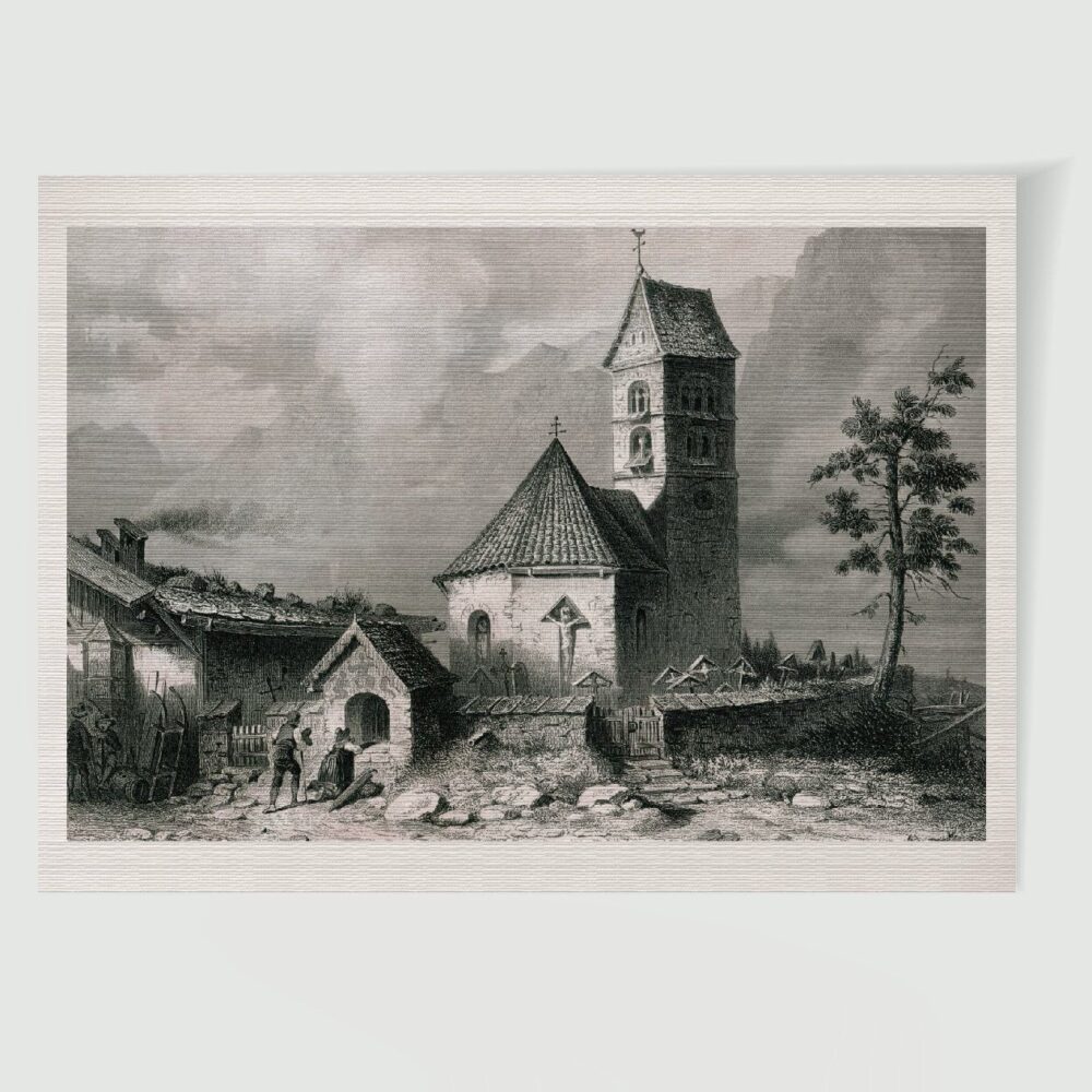 St. Valentins Capelle am Brenner Pass – Historischer Stahlstich 1860 als Kunstdruck