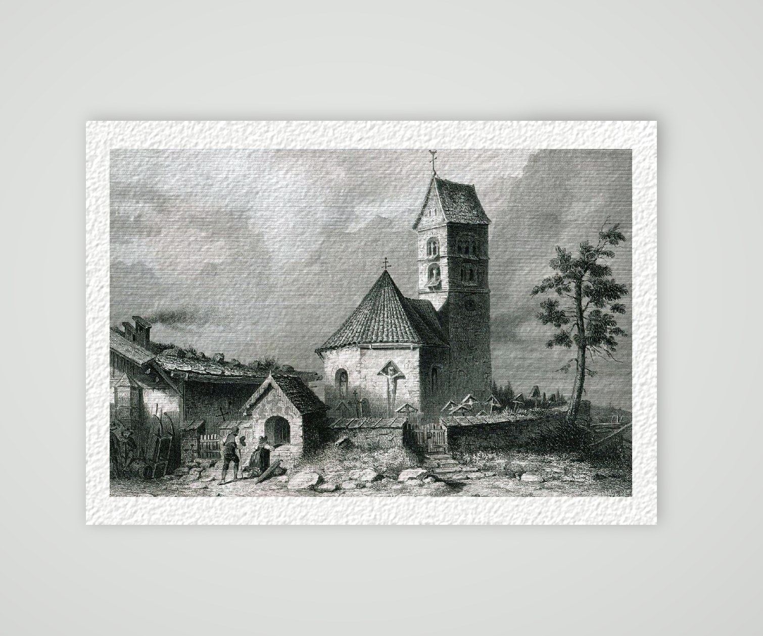 St. Valentins Capelle am Brenner Pass – Historischer Stahlstich 1860 als Kunstdruck – auf Hahnemühle-Büttenpapier