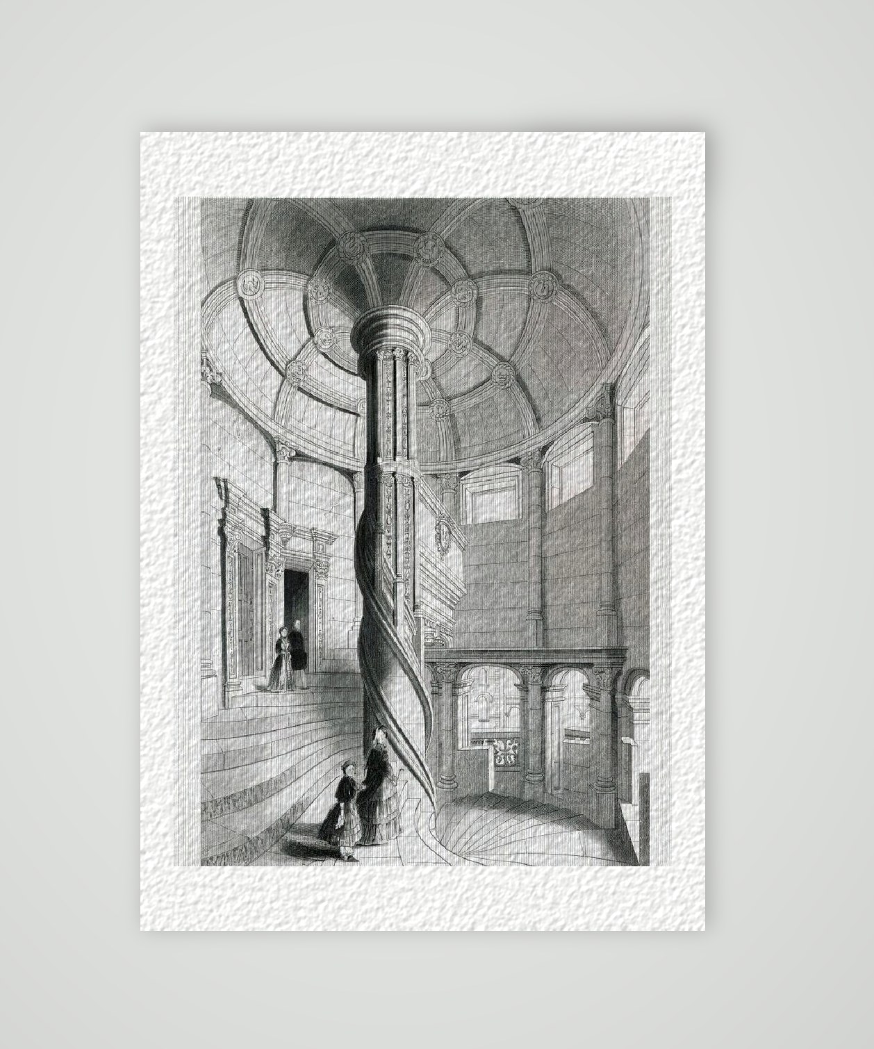 Blois Treppenhaus Palast v. Franz I. – Historischer Stahlstich 1860 als Kunstdruck – auf Hahnemühle-Büttenpapier