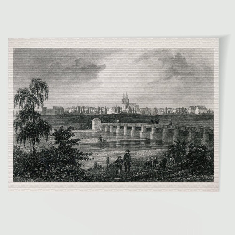 Wittenberg Stadtansicht – Historischer Stahlstich 1860 als Kunstdruck