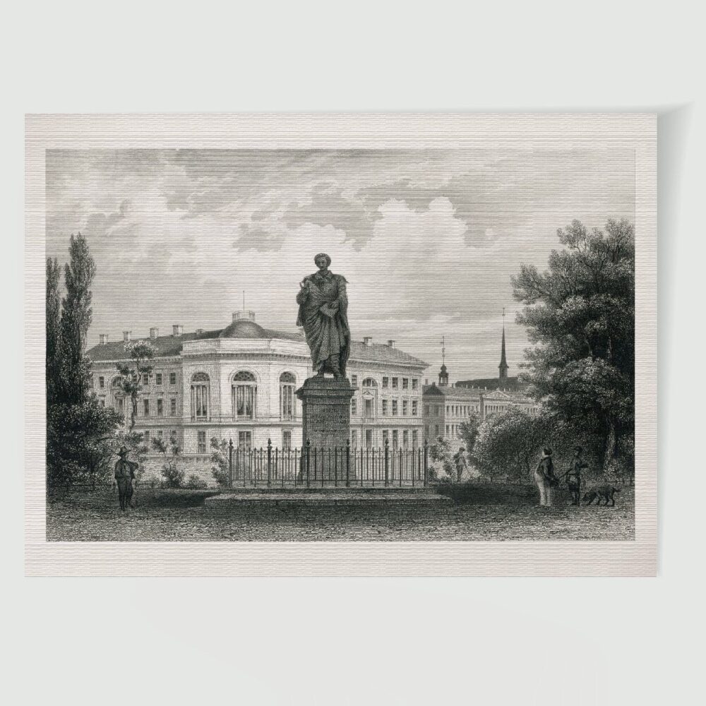 Albrecht Thaer Leipzig Denkmal und Burgschule – Historischer Stahlstich 19. Jh. als Kunstdruck