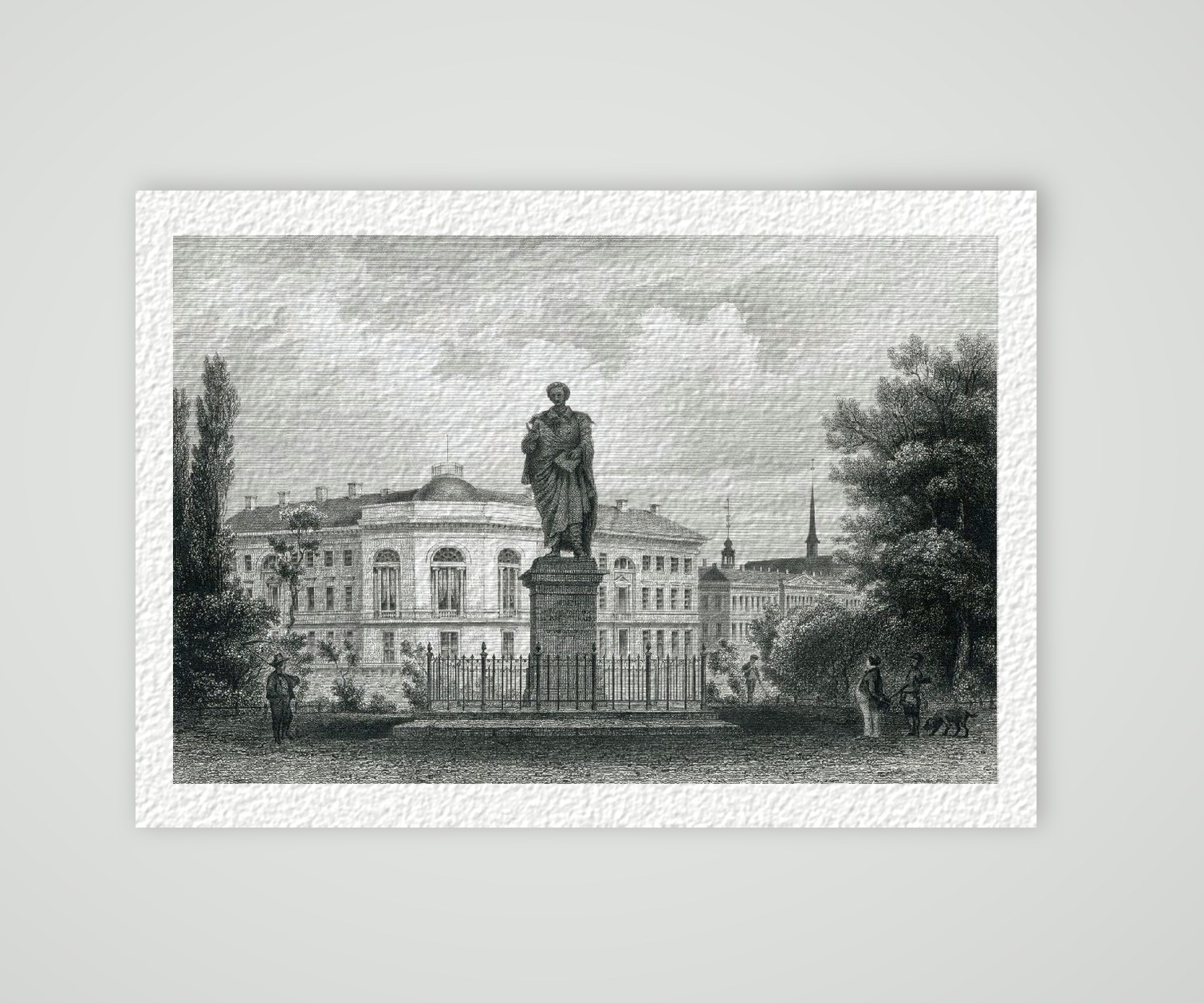 Albrecht Thaer Leipzig Denkmal und Burgschule – Historischer Stahlstich 19. Jh. als Kunstdruck – auf Hahnemühle-Büttenpapier