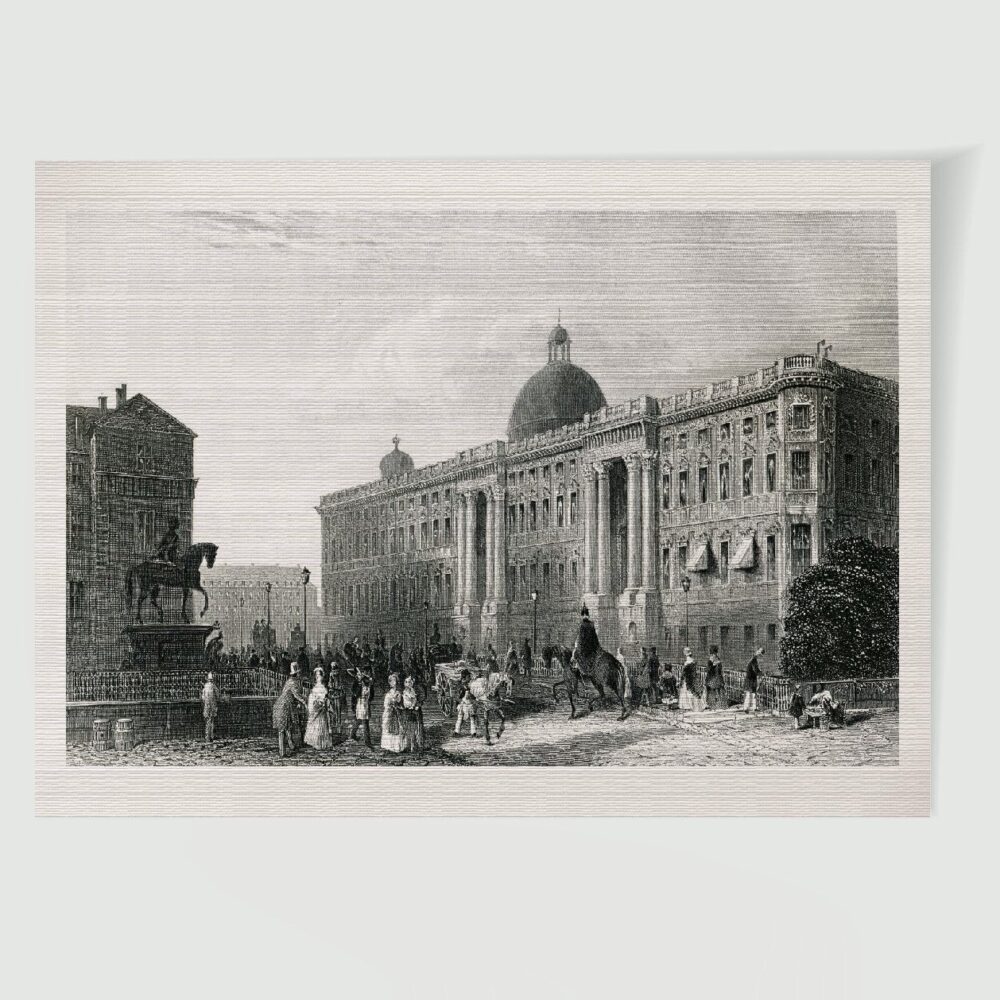 Berlin Stadtschloss mit Reiterstandbild – Historischer Stahlstich 1850 als Kunstdruck
