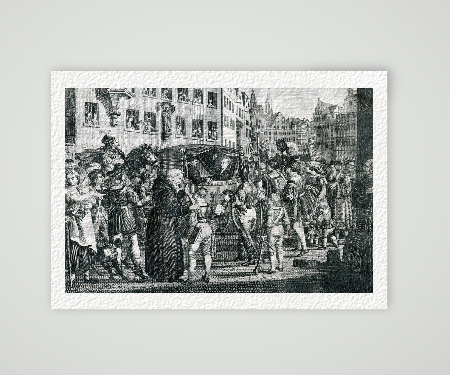 Martin Luther Worms Einzug in die Stadt – Historischer Stich 19. Jh. als Kunstdruck – auf Hahnemühle-Büttenpapier