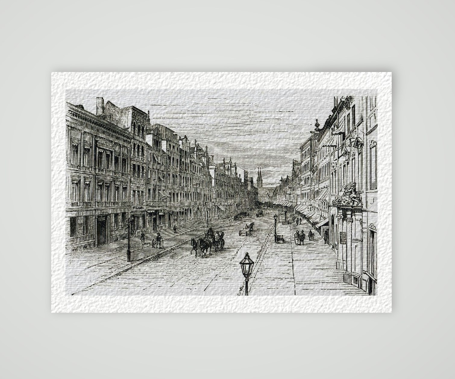 Magdeburg mit dem Breiten Weg – Historischer Stahlstich 1900 als Kunstdruck – auf Hahnemühle-Büttenpapier