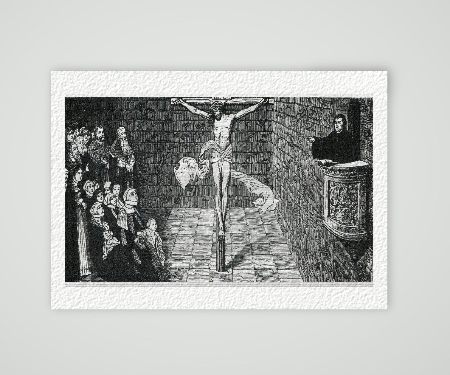 Martin Luther Wittenberg Luther auf der Kanzel – Historischer Stich 19. Jh. als Kunstdruck – auf Hahnemühle-Büttenpapier