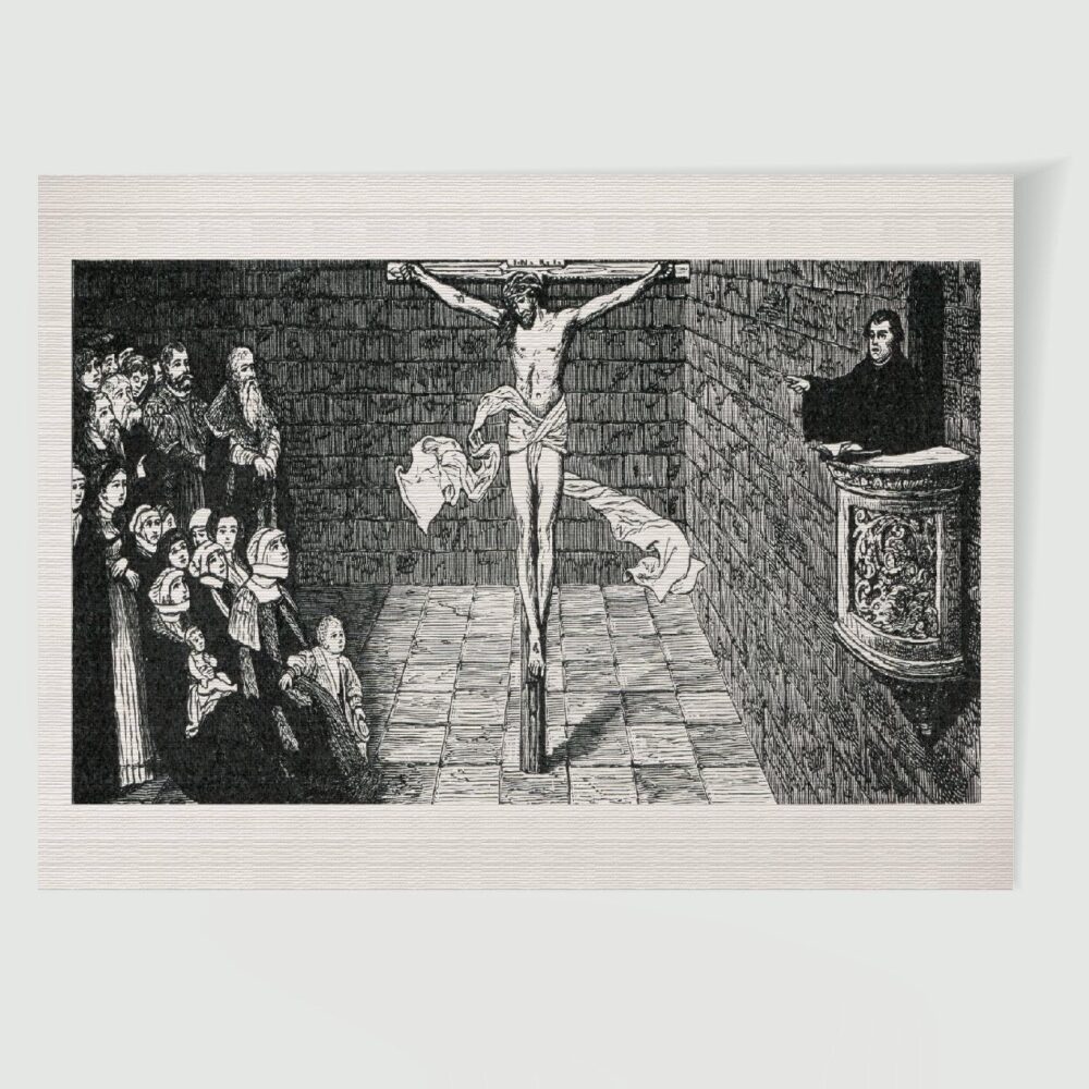 Martin Luther Wittenberg Luther auf der Kanzel – Historischer Stich 19. Jh. als Kunstdruck