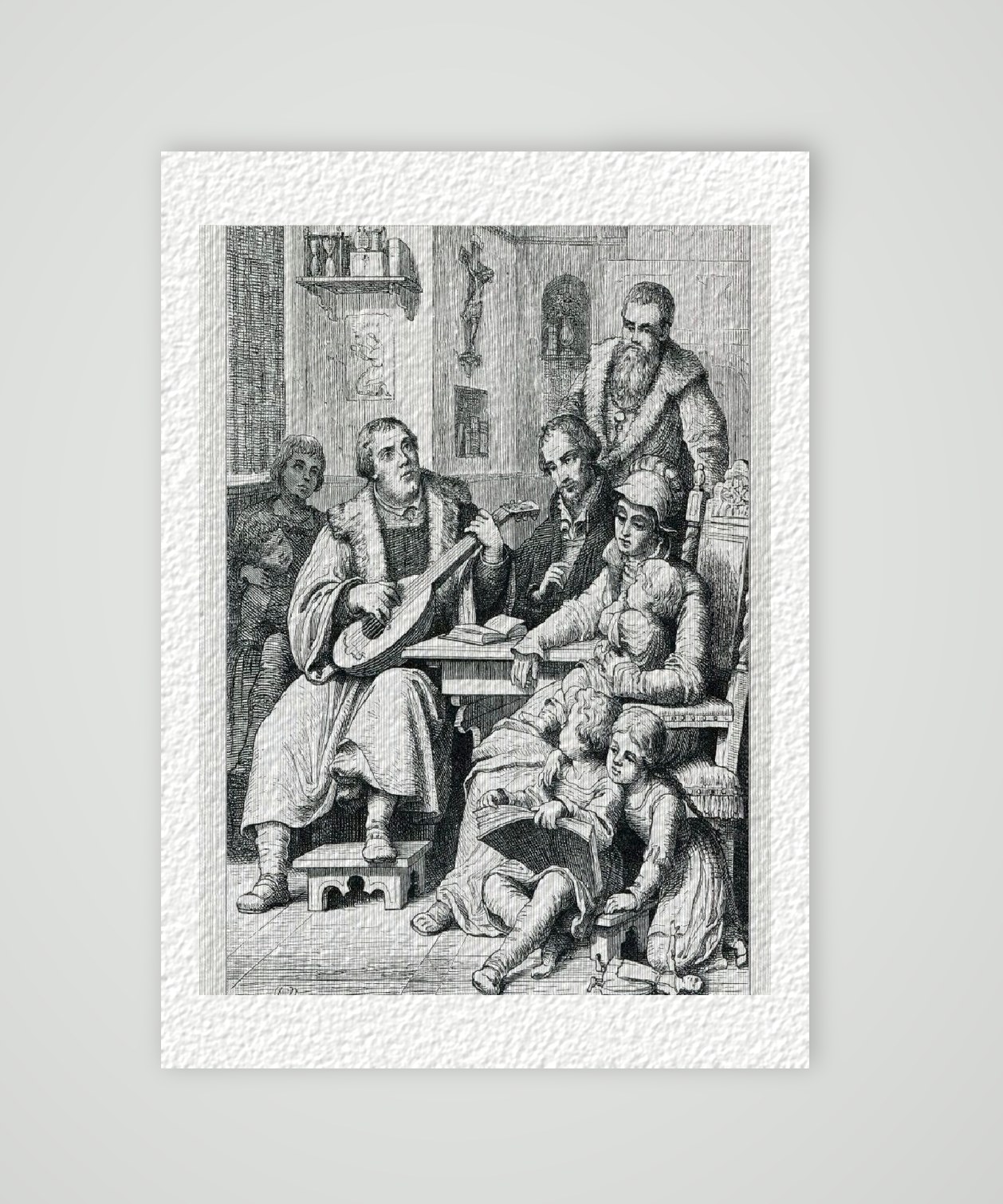 Martin Luther Wittenberg "Kantorei" im Hause – Historischer Stahlstich 1900 als Kunstdruck – auf Hahnemühle-Büttenpapier