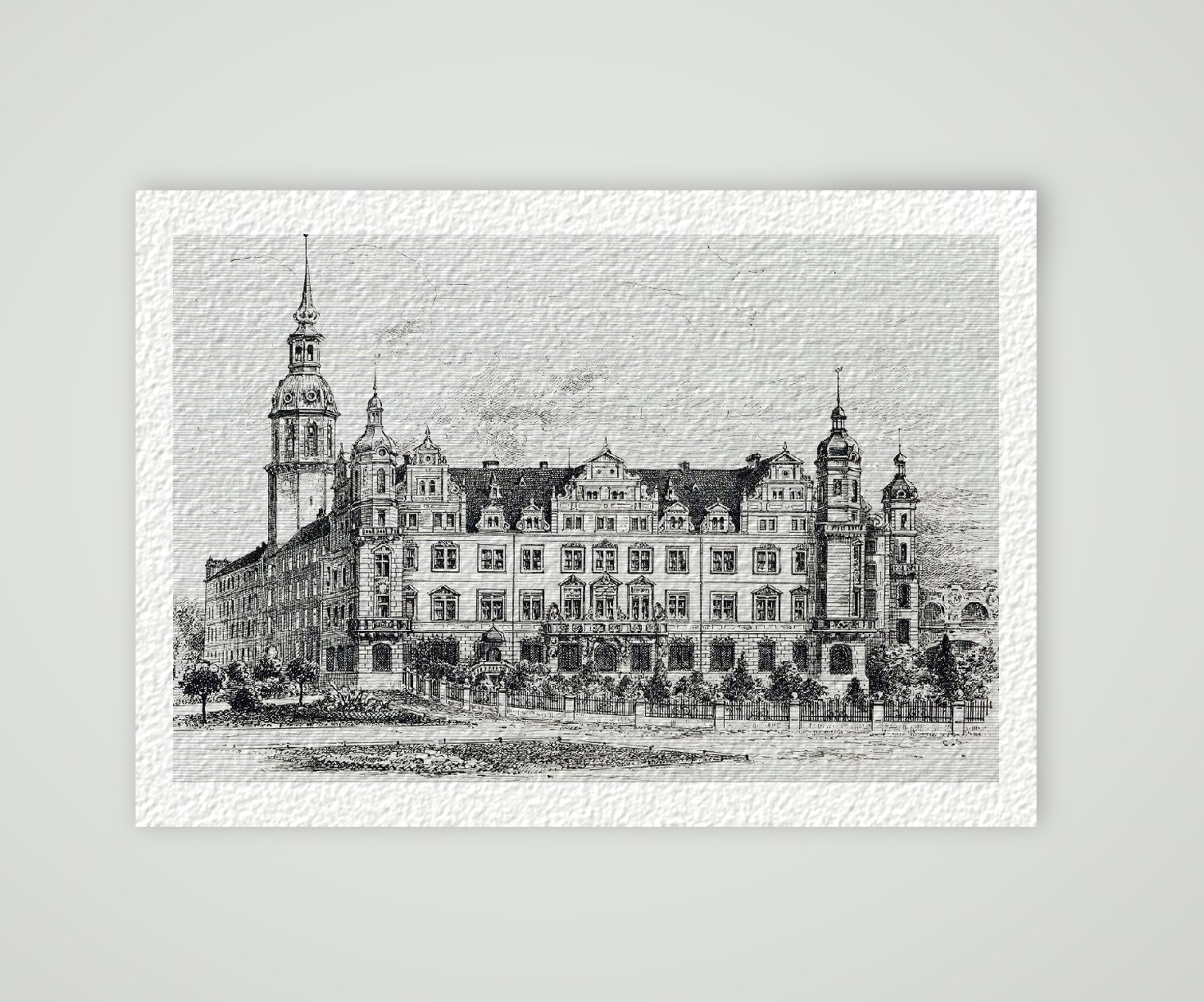 Dresden Königliches Schloß – Historischer Stahlstich 1860 als Kunstdruck – auf Hahnemühle-Büttenpapier