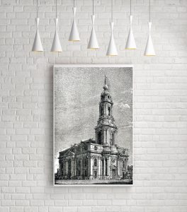 Dresden Kreuzkirche in neuerer Gestalt – Detailansicht, historischer Stahlstich 1900 als Kunstdruck