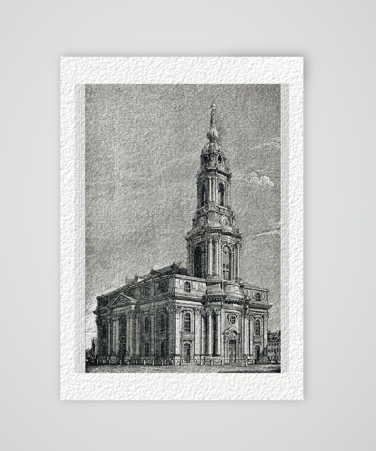 Dresden Kreuzkirche in neuerer Gestalt – Historischer Stahlstich 1900 als Kunstdruck – auf Hahnemühle-Büttenpapier